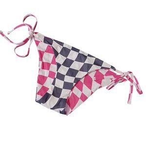 NEW Solid & Striped Iris Reversible‎ Bikini Bottoms Checkered Wht/Blk/Pink S